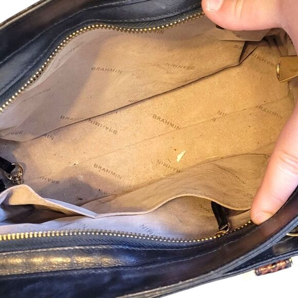 Brahmin Women's Black Leather Brown Croc Greta Crossbody Satchel - Picture 6 of 8